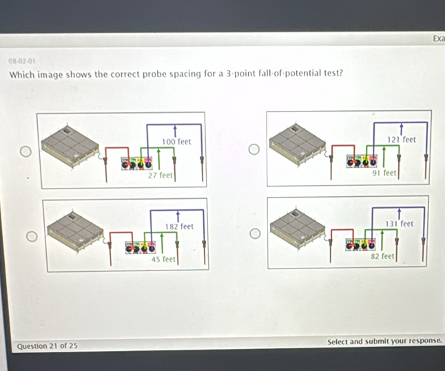 Solved: Exa 08-02-01 Which image shows the correct probe spacing for a ...