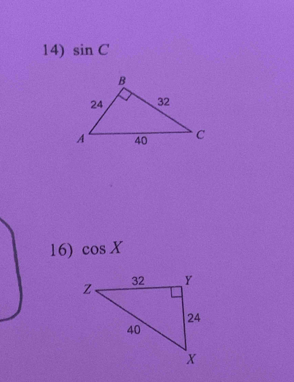 sin C
16) cos X