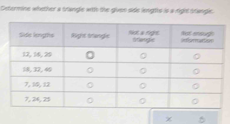 Deterine whether a triangle with the given sie lenghs is a right trangle. 
%