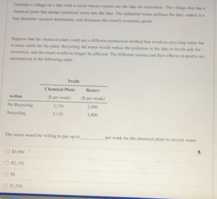 Solved: Consider a village on a lake with a resort whose visitors use ...