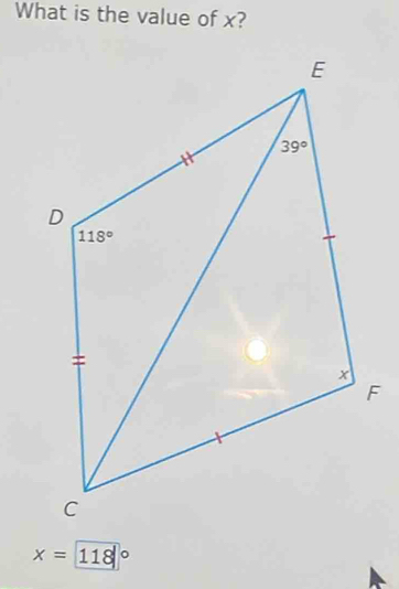 What is the value of x?
x=118°