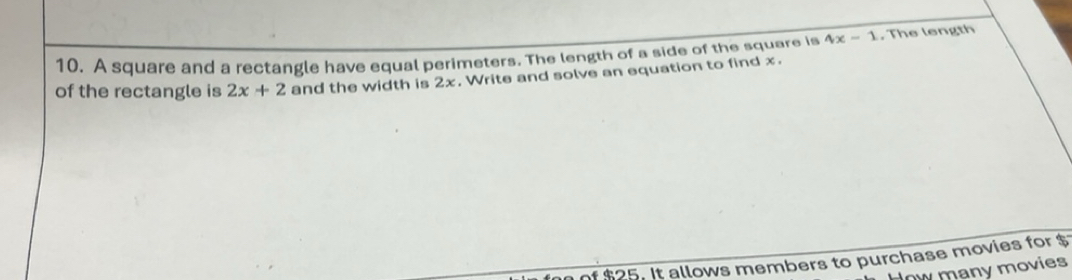 Solved: A square and a rectangle have equal perimeters. The length of a ...
