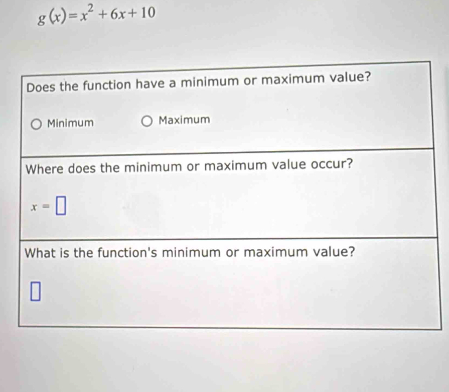 g(x)=x^2+6x+10