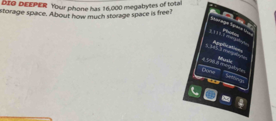 Solved: DIG DEEPER Your phone has 16,000 megabytes of total storage ...