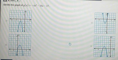 Identify the graph of g(x)=-4x^2-16x-17. 
。 
。 
。