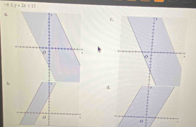 -6≤ y+2x<15</tex> 
a. 
C 
b. 
d. 

r