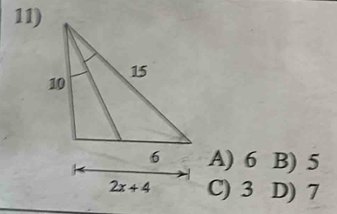 A) 6 B) 5
C) 3 D) 7