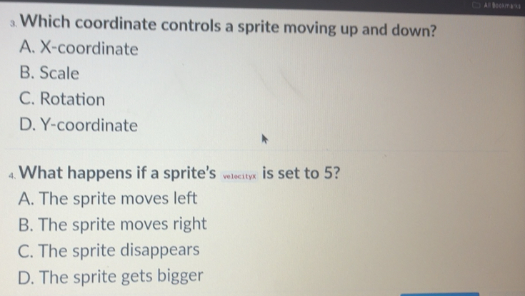 Solved: All Bookm arks ⊥Which coordinate controls a sprite moving up ...