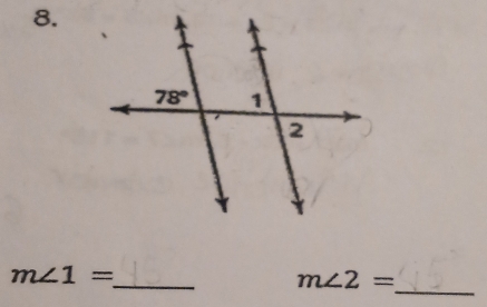 m∠ 1=
m∠ 2=