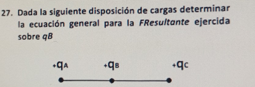 Dada la siguiente disposición de cargas determinar
la ecuación general para la FResultante ejercida
sobre qB