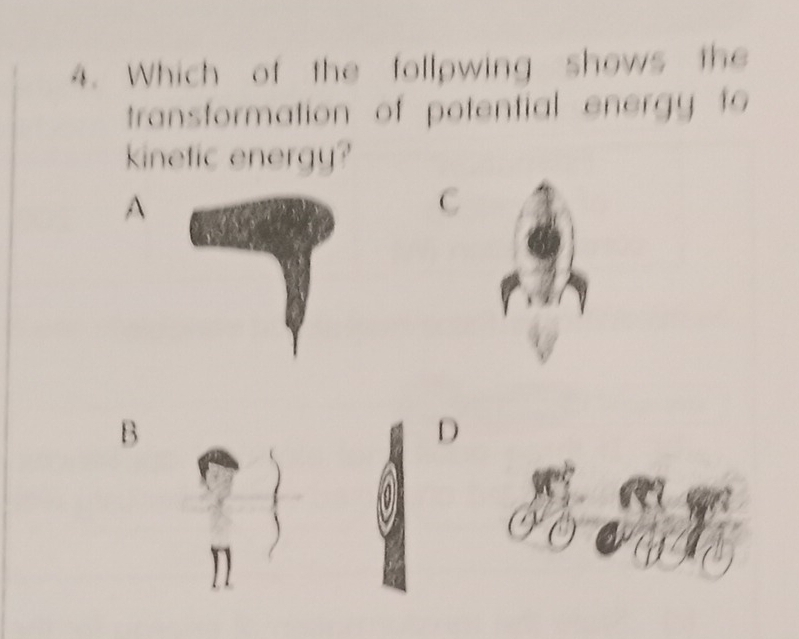 Which of the follpwing shows the
transformation of potential energy to
kinetic energy?
A
C
B
D
η