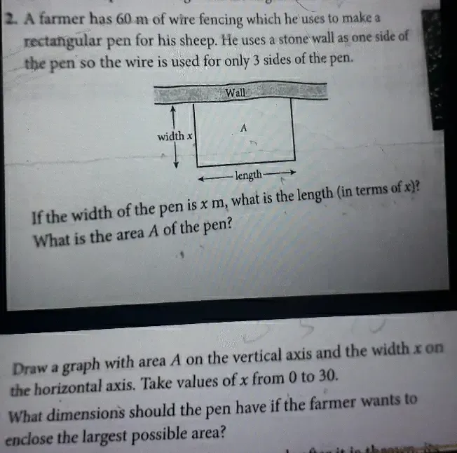 Solved: A farmer has 60 m of wire fencing which he uses to make a ...