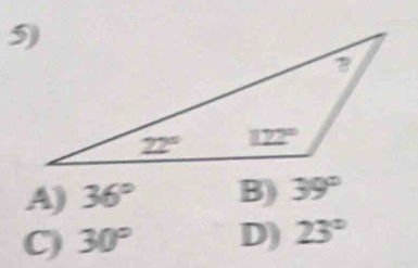 A) 36° B) 39°
C) 30° D) 23°