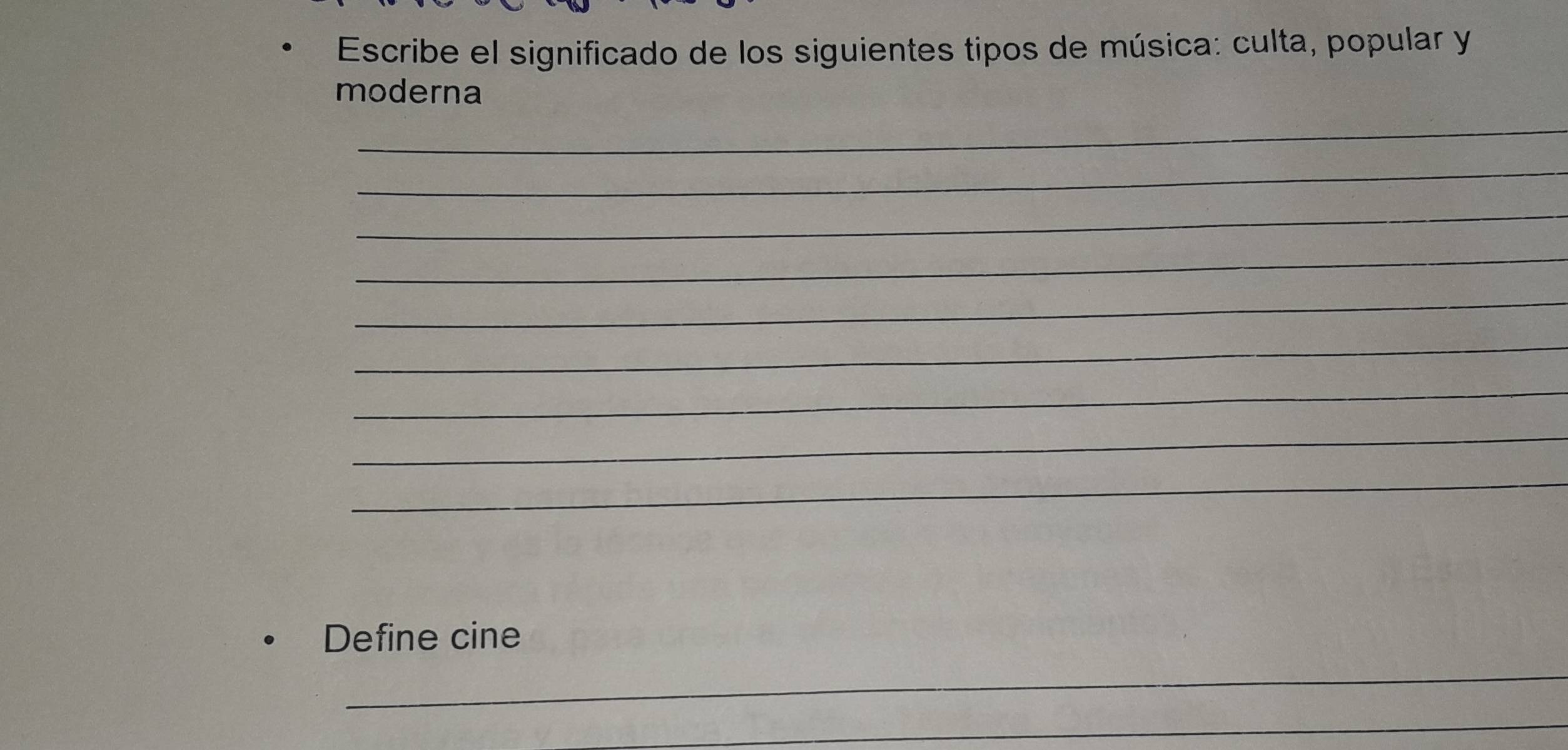 Resuelto:Escribe el significado de los siguientes tipos de música ...