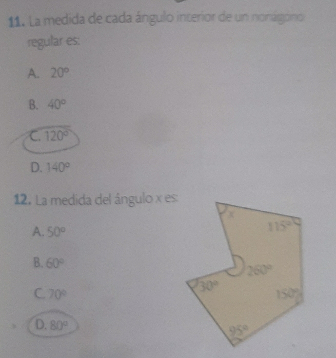 Resuelto:La medida de cada ángulo interior de un nonágono regular es: A ...