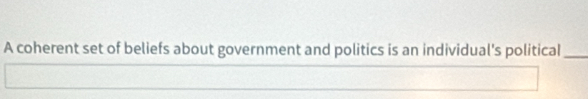 A coherent set of beliefs about government and politics is an individual's political_