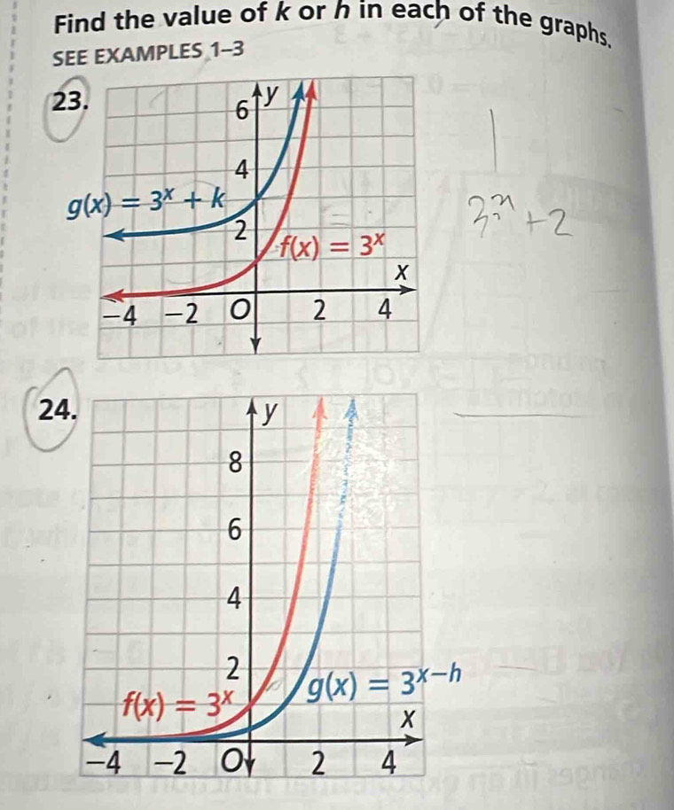 Find the value of k or h in each of the graphs.
SEE EXAMPLES 1-3
24