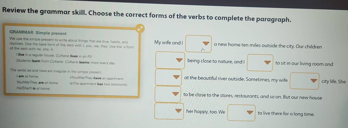 Solved: Review the grammar skill. Choose the correct forms of the verbs ...
