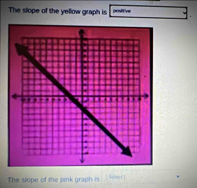 The slope of the yellow graph is positive 
The slope of the pink graph is | Select ]