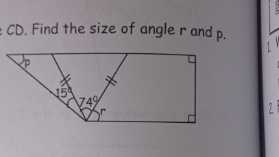 Find the size of angle r and p.  
.