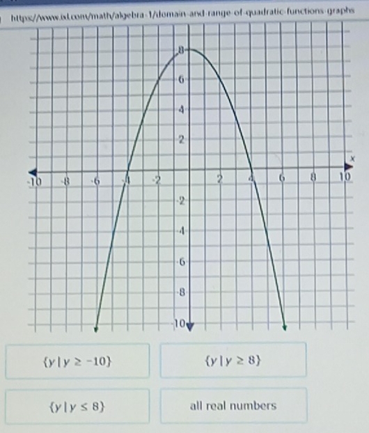  y|y≥ -10
 y|y≥ 8
 y|y≤ 8 all real numbers