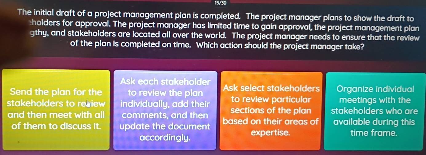 Solved: 15/30 The initial draft of a project management plan is ...