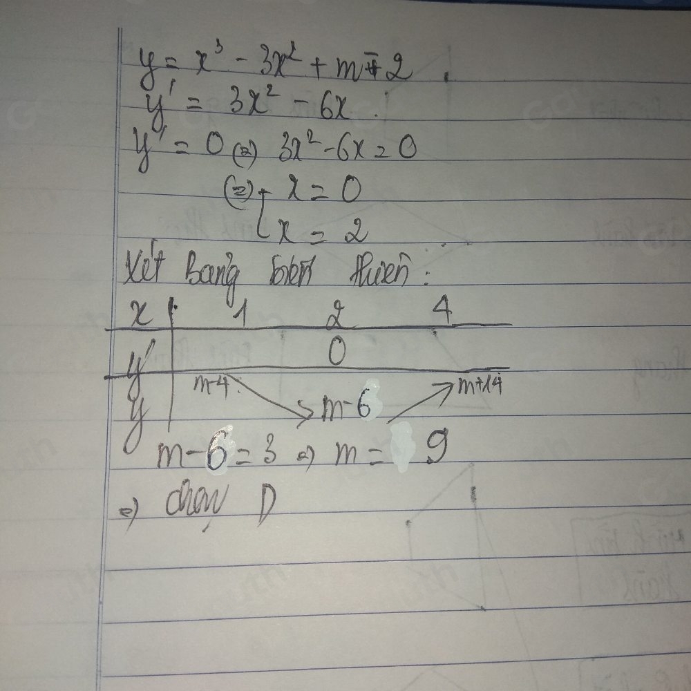 y=x^3-3x^2+m-2
y'=3x^2-6x
y'=0 ② 3x^2-6x=0
2I_0/x=2
Kit Bang ben fuieh.
x
A
x
4
O
y' m-4
m-6
m+14
m-6=3 m=9
=f chow p