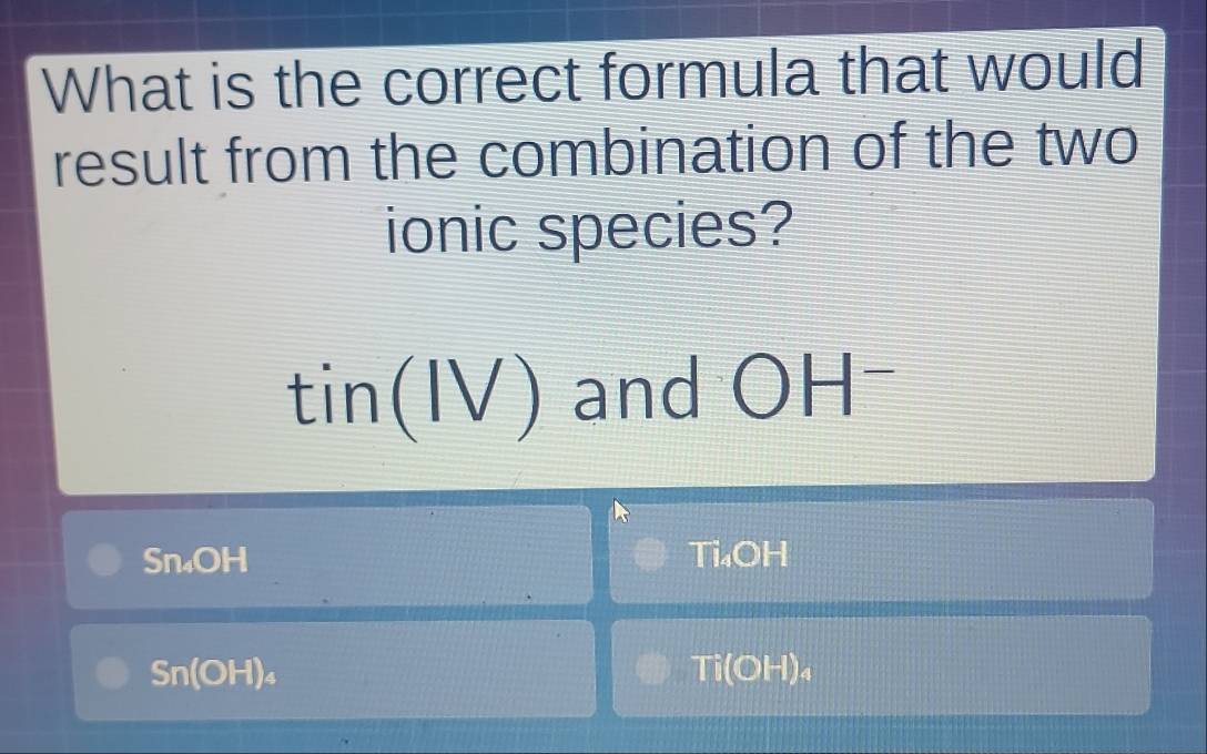 Solved: What is the correct formula that would result from the ...