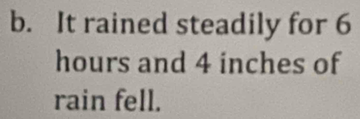 It rained steadily for 6
hours and 4 inches of 
rain fell.