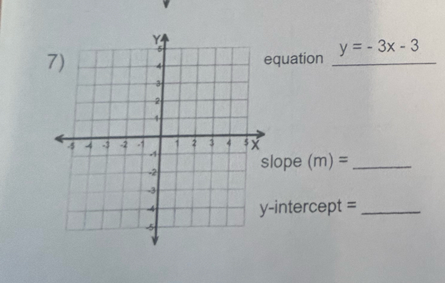 quation _ y=-3x-3
ope (m)= _ 
intercept =_