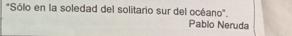 “Sólo en la soledad del solitario sur del océano”. 
Pablo Neruda