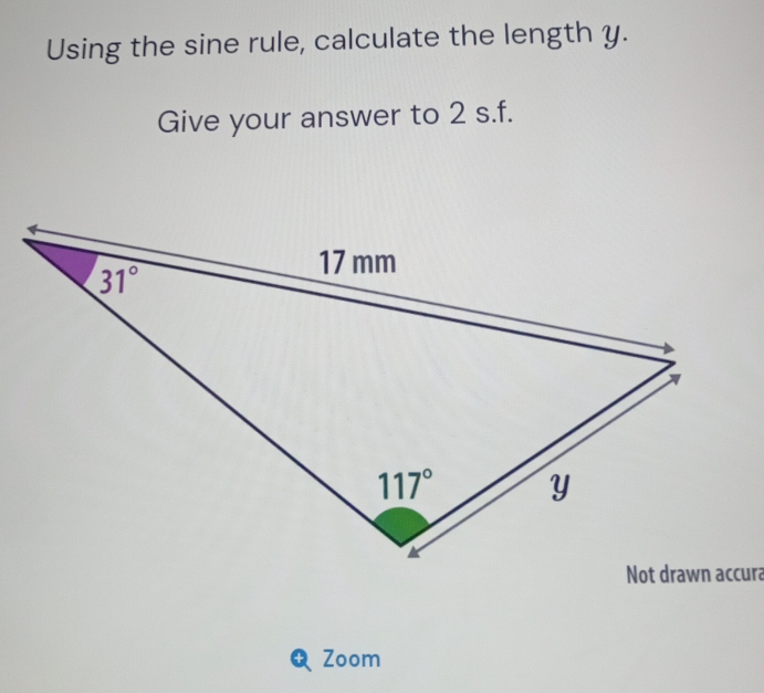 Solved: Using the sine rule, calculate the length y. Give your answer ...