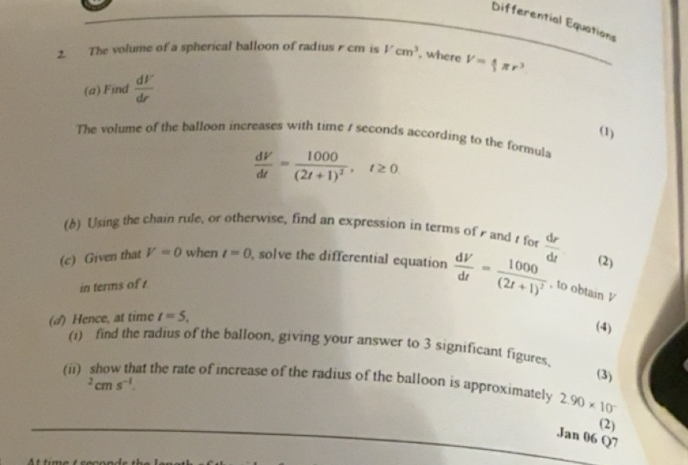 Solved: Differential Equations 2. The volume of a spherical balloon of ...
