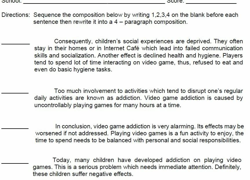 Solved: School. _score._ Directions: Sequence the composition below by ...