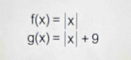 f(x)=|x|
g(x)=|x|+9