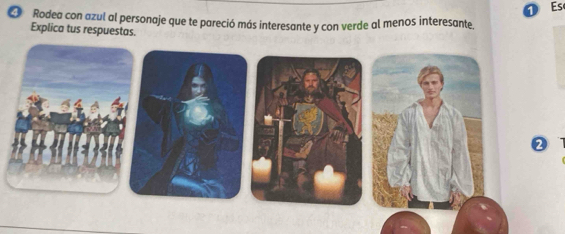 Es 
O Rodea con azul al personaje que te pareció más interesante y con verde al menos interesante 
Explica tus respuestas. 
2