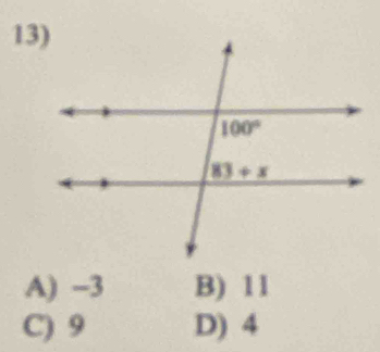 A) -3 B) 11
C) 9 D) 4