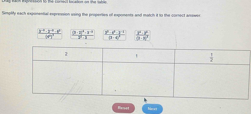 Solved: Drag each expression to the correct location on the table ...