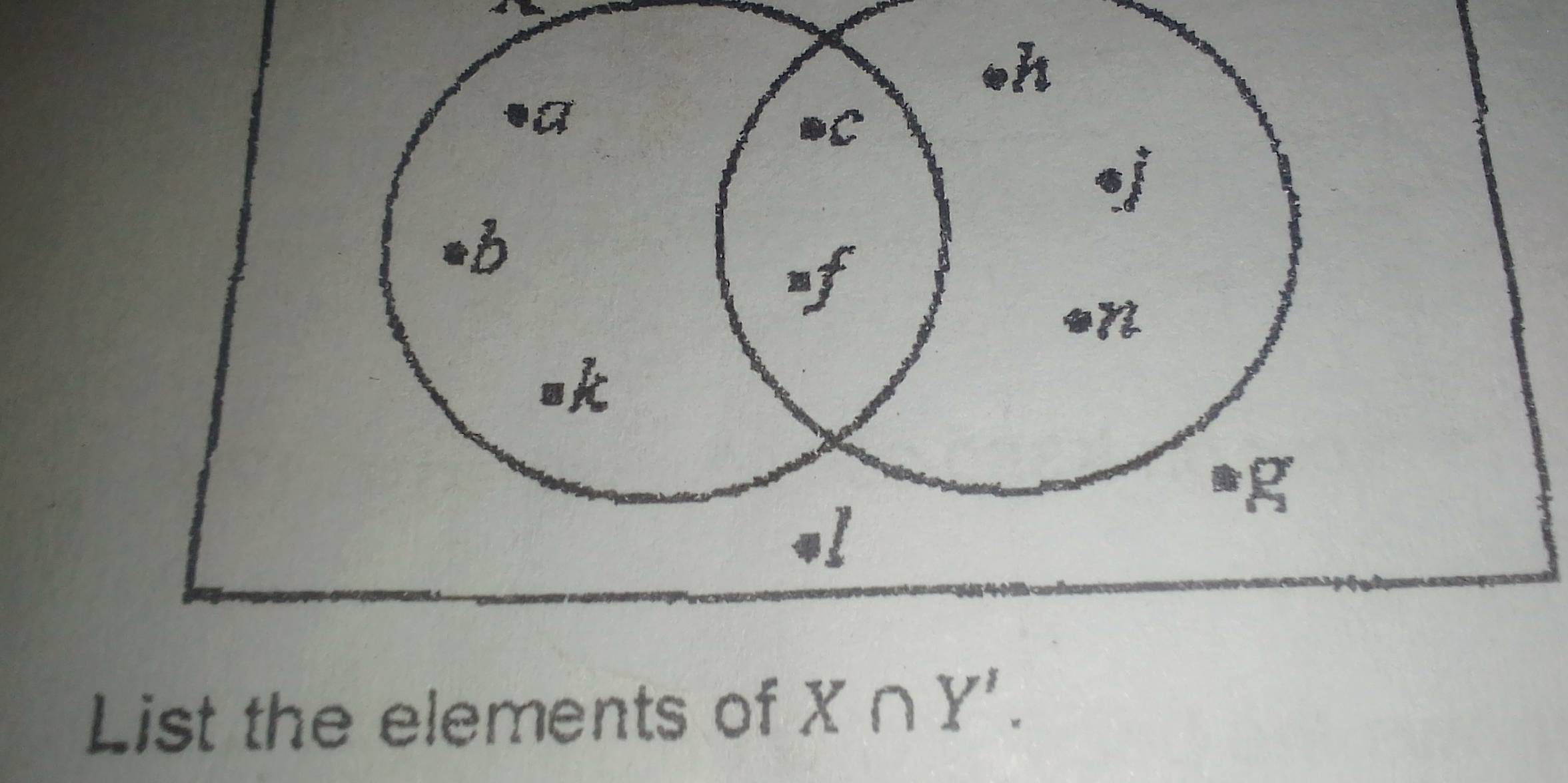 List the elements of X∩ Y'.