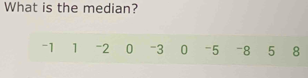 What is the median?
-1 1 -2 0 -3 0 -5 -8