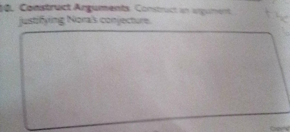 Construct Arguments. Construct in vigument. 
justifying Nora's conjecture.