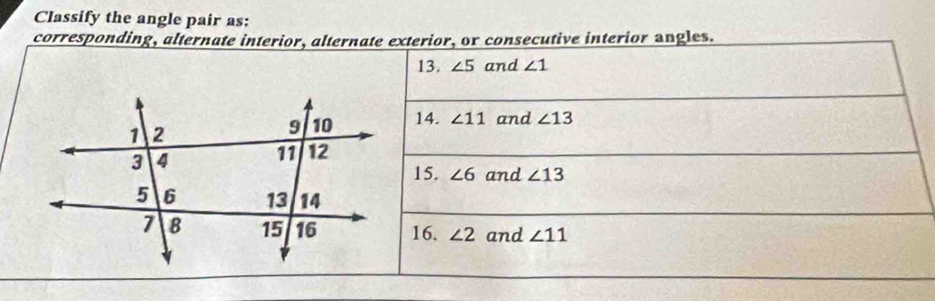 Classify the angle pair as: