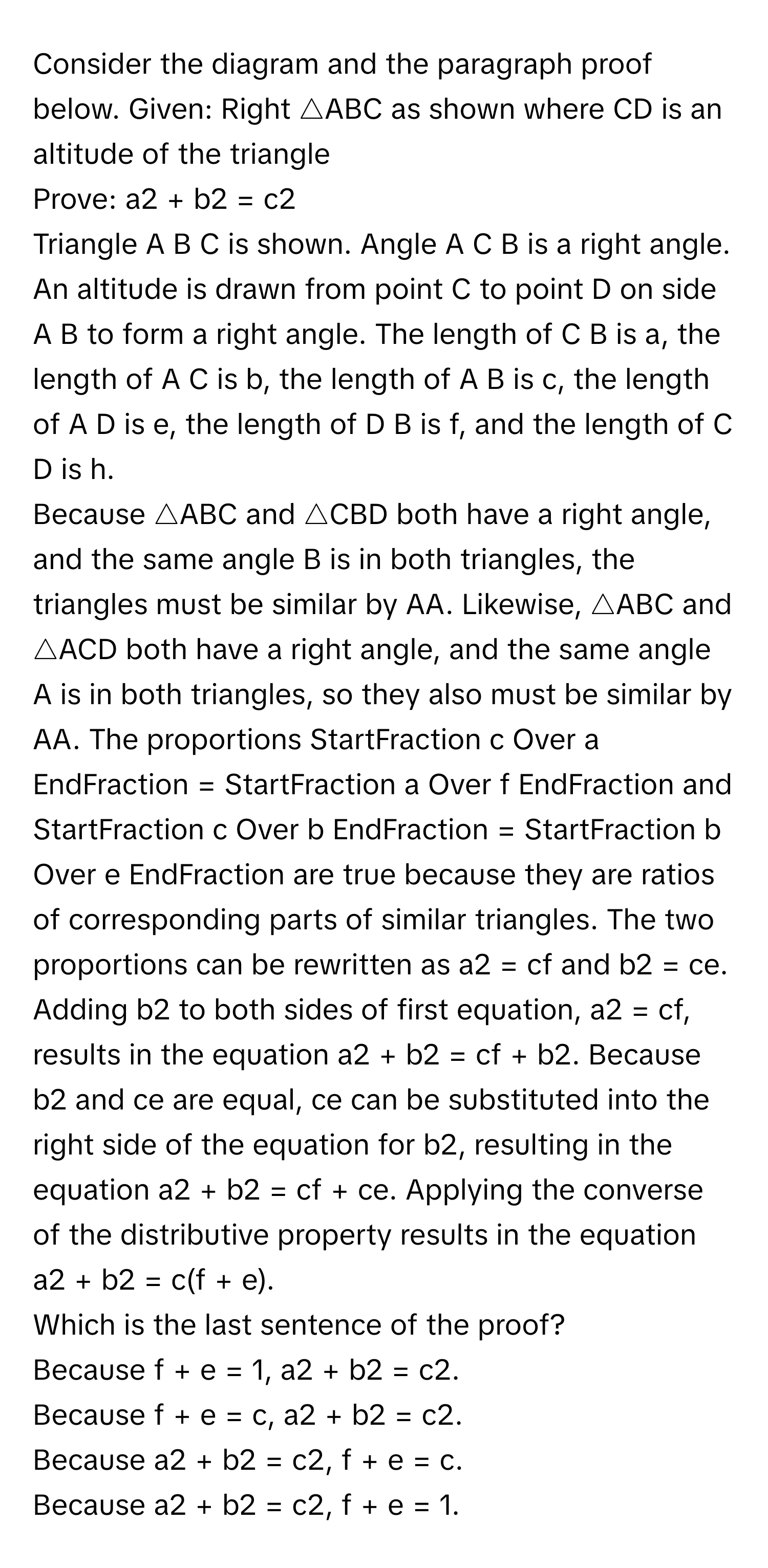 Solved: Consider the diagram and the paragraph proof below. Given ...