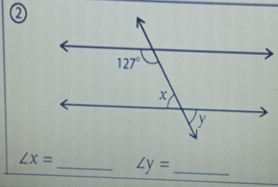 ②
∠ x=
_ ∠ y= _