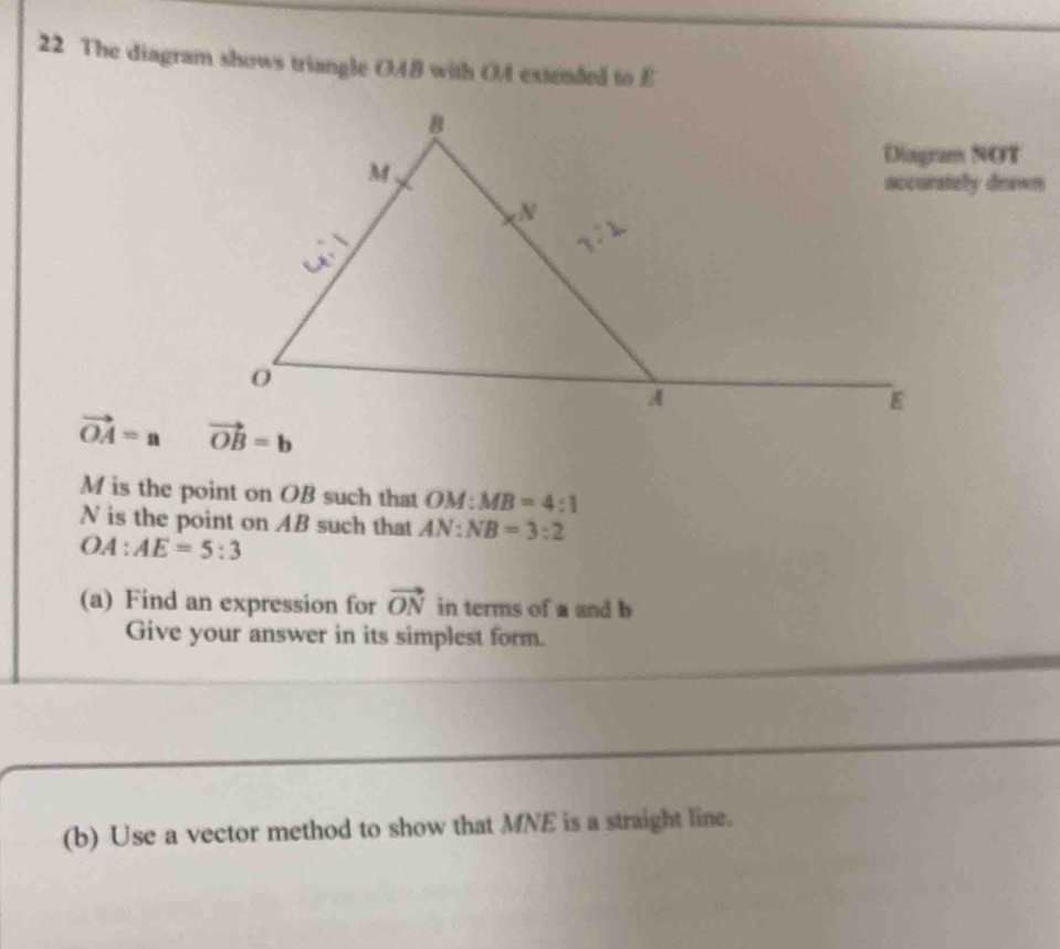 Solved: The diagram shows triangle O48 with 04 extended to E vector OA ...