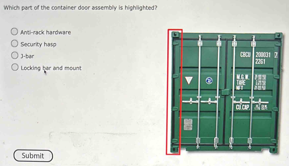 Solved: Which part of the container door assembly is highlighted? Anti ...
