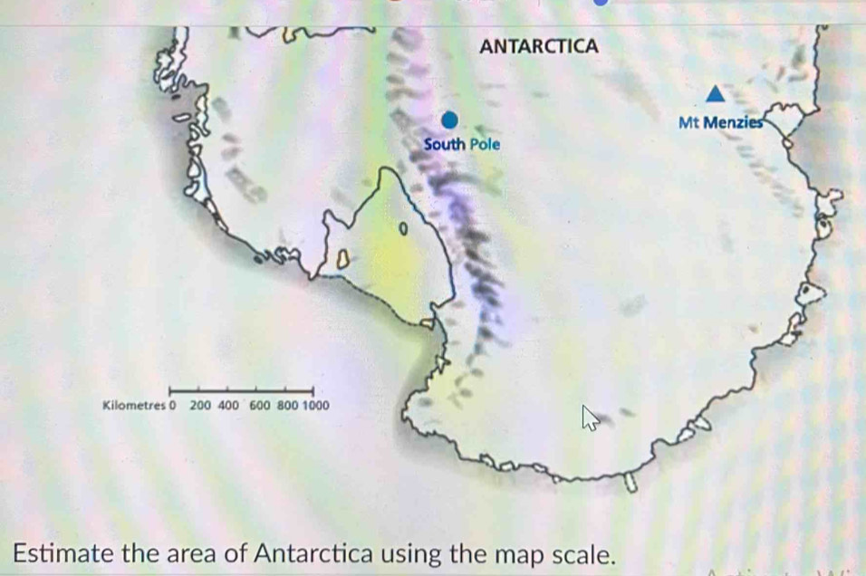 Estimate the area of Antarctica using the map scale.