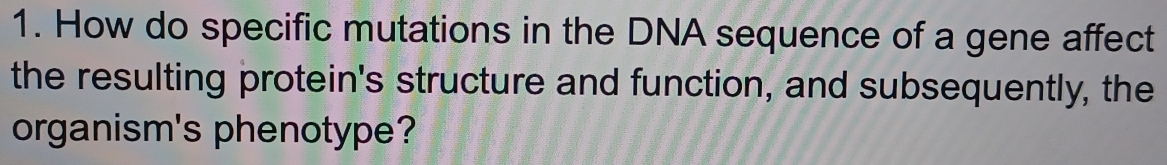 How do specific mutations in the DNA sequence of a gene affect 
the resulting protein's structure and function, and subsequently, the 
organism's phenotype?