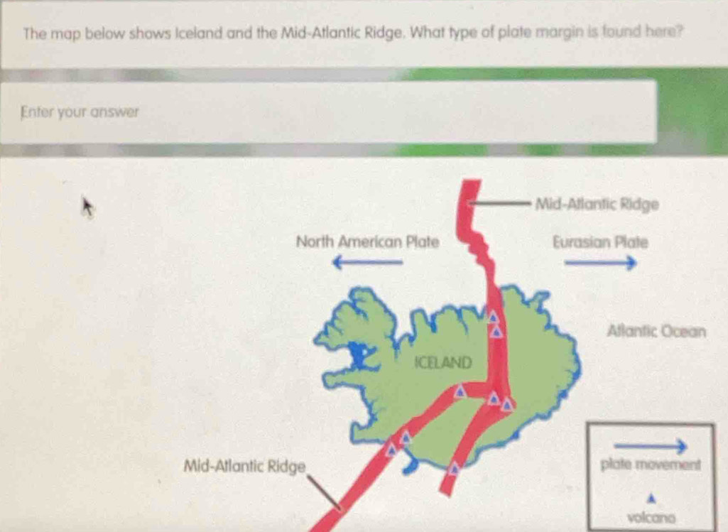 Solved: The map below shows Iceland and the Mid-Atlantic Ridge. What ...