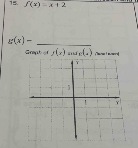 f(x)=x+2
g(x)= _ 
Graph of f(x) and g(x) (label each)